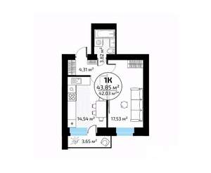 1-к квартира, вторичка, 44м2, 7/18 этаж