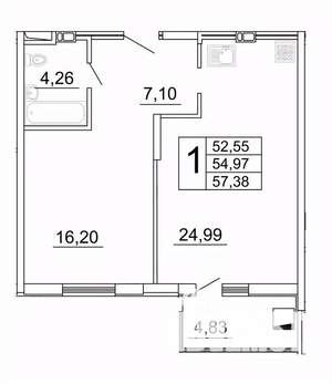 1-к квартира, строящийся дом, 57м2, 8/27 этаж