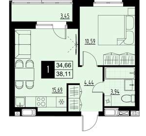 1-к квартира, вторичка, 36м2, 2/18 этаж