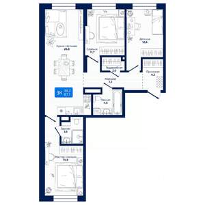 3-к квартира, вторичка, 88м2, 7/19 этаж