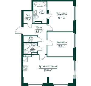 3-к квартира, строящийся дом, 72м2, 6/29 этаж