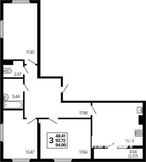 3-к квартира, вторичка, 95м2, 3/21 этаж