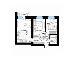 2-к квартира, вторичка, 57м2, 16/18 этаж