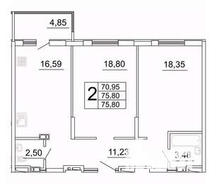 2-к квартира, строящийся дом, 76м2, 3/27 этаж