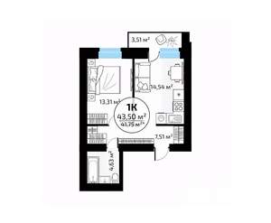 1-к квартира, вторичка, 44м2, 5/18 этаж