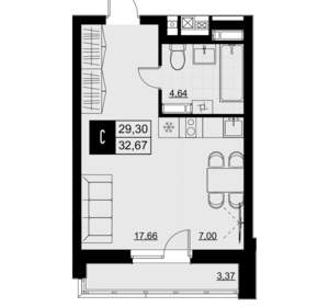Студия квартира, вторичка, 31м2, 2/18 этаж