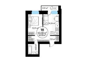 1-к квартира, вторичка, 44м2, 13/18 этаж