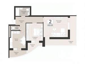 2-к квартира, вторичка, 69м2, 12/17 этаж