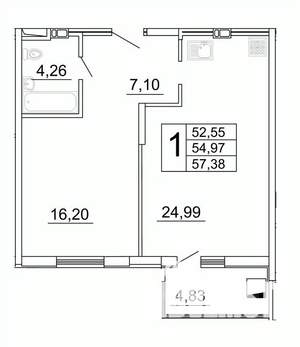 1-к квартира, строящийся дом, 57м2, 13/27 этаж
