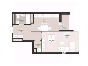 1-к квартира, вторичка, 45м2, 12/17 этаж