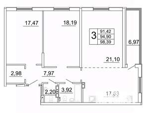 3-к квартира, строящийся дом, 99м2, 19/27 этаж