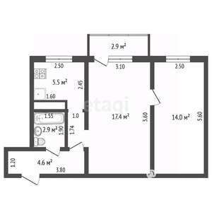 2-к квартира, вторичка, 46м2, 4/5 этаж