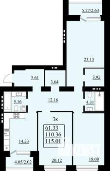 3-к квартира, строящийся дом, 115м2, 5/8 этаж
