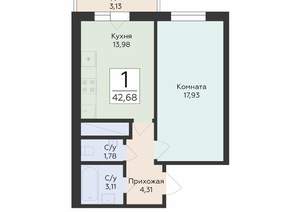 1-к квартира, вторичка, 43м2, 11/24 этаж