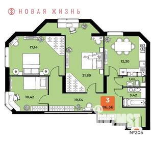 3-к квартира, вторичка, 86м2, 22/23 этаж