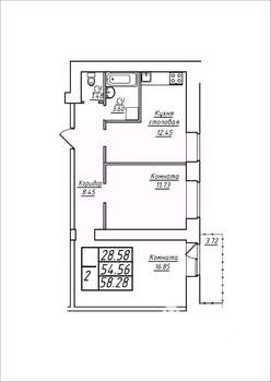 2-к квартира, строящийся дом, 58м2, 13/17 этаж