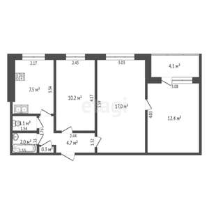 3-к квартира, вторичка, 57м2, 8/9 этаж