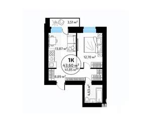 1-к квартира, вторичка, 44м2, 9/18 этаж