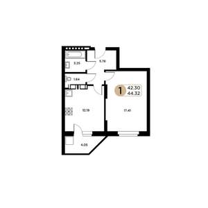 1-к квартира, строящийся дом, 42м2, 8/26 этаж