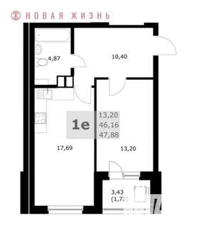 1-к квартира, вторичка, 48м2, 17/24 этаж