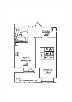 1-к квартира, строящийся дом, 41м2, 15/17 этаж