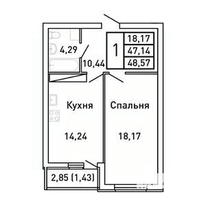 1-к квартира, вторичка, 49м2, 11/25 этаж