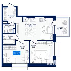 2-к квартира, вторичка, 56м2, 2/19 этаж