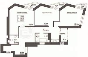 2-к квартира, сданный дом, 89м2, 15/21 этаж