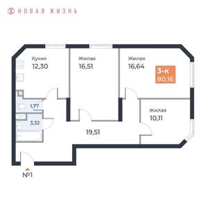 3-к квартира, вторичка, 80м2, 2/23 этаж