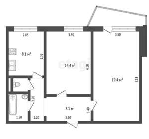 2-к квартира, вторичка, 54м2, 8/9 этаж