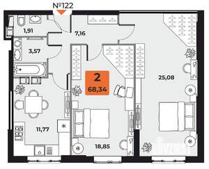 2-к квартира, вторичка, 67м2, 22/23 этаж