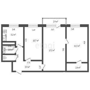 3-к квартира, вторичка, 57м2, 2/5 этаж