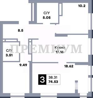 3-к квартира, вторичка, 78м2, 11/22 этаж