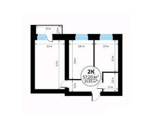 2-к квартира, вторичка, 57м2, 10/18 этаж