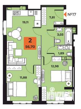2-к квартира, вторичка, 56м2, 4/23 этаж