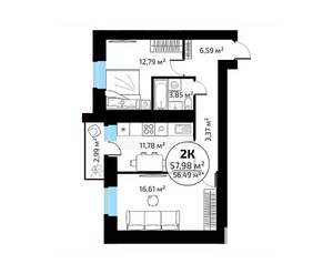2-к квартира, вторичка, 56м2, 17/18 этаж