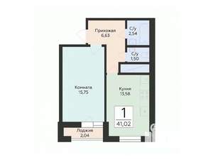 1-к квартира, вторичка, 41м2, 7/24 этаж