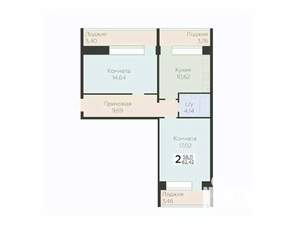 2-к квартира, вторичка, 62м2, 1/12 этаж