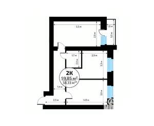 2-к квартира, вторичка, 60м2, 6/18 этаж