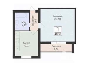 1-к квартира, вторичка, 40м2, 9/15 этаж