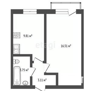 1-к квартира, вторичка, 33м2, 2/3 этаж