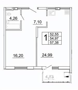 1-к квартира, вторичка, 57м2, 21/27 этаж