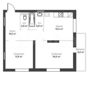 2-к квартира, строящийся дом, 61м2, 20/32 этаж