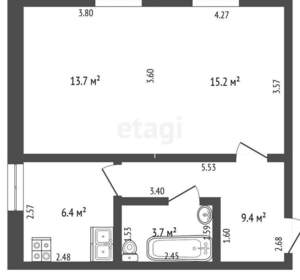 2-к квартира, вторичка, 50м2, 1/2 этаж