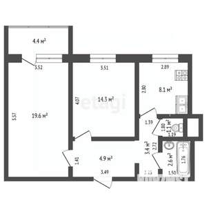 2-к квартира, вторичка, 57м2, 2/12 этаж