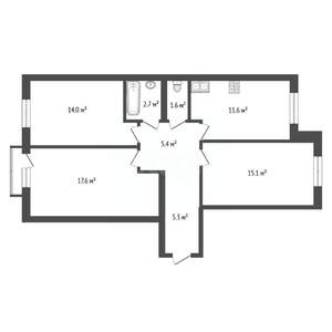 3-к квартира, вторичка, 74м2, 2/3 этаж