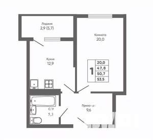 1-к квартира, сданный дом, 51м2, 18/21 этаж