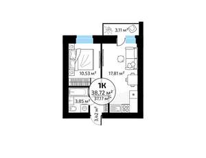 1-к квартира, вторичка, 39м2, 17/18 этаж