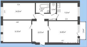 3-к квартира, вторичка, 70м2, 4/4 этаж