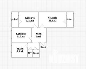 3-к квартира, вторичка, 66м2, 4/5 этаж